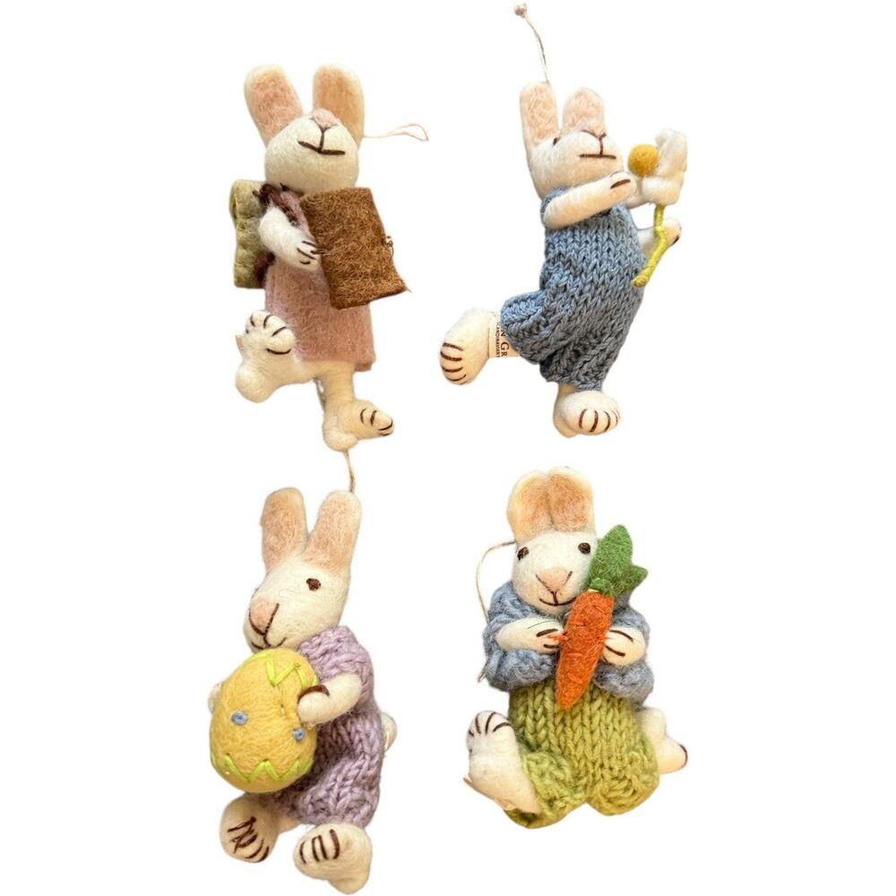 4 Gry & Sif Denmark Felted Wool White Bunny Rabbits Handmade Ornaments Rare HTF - Picture 4 of 16
